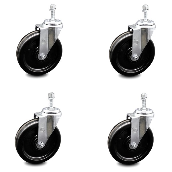 6 Inch Phenolic Wheel Swivel 10mm Threaded Stem Caster Set